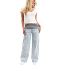 Em + Cass Wide Leg Jean with Fold over Waist - Light Wash