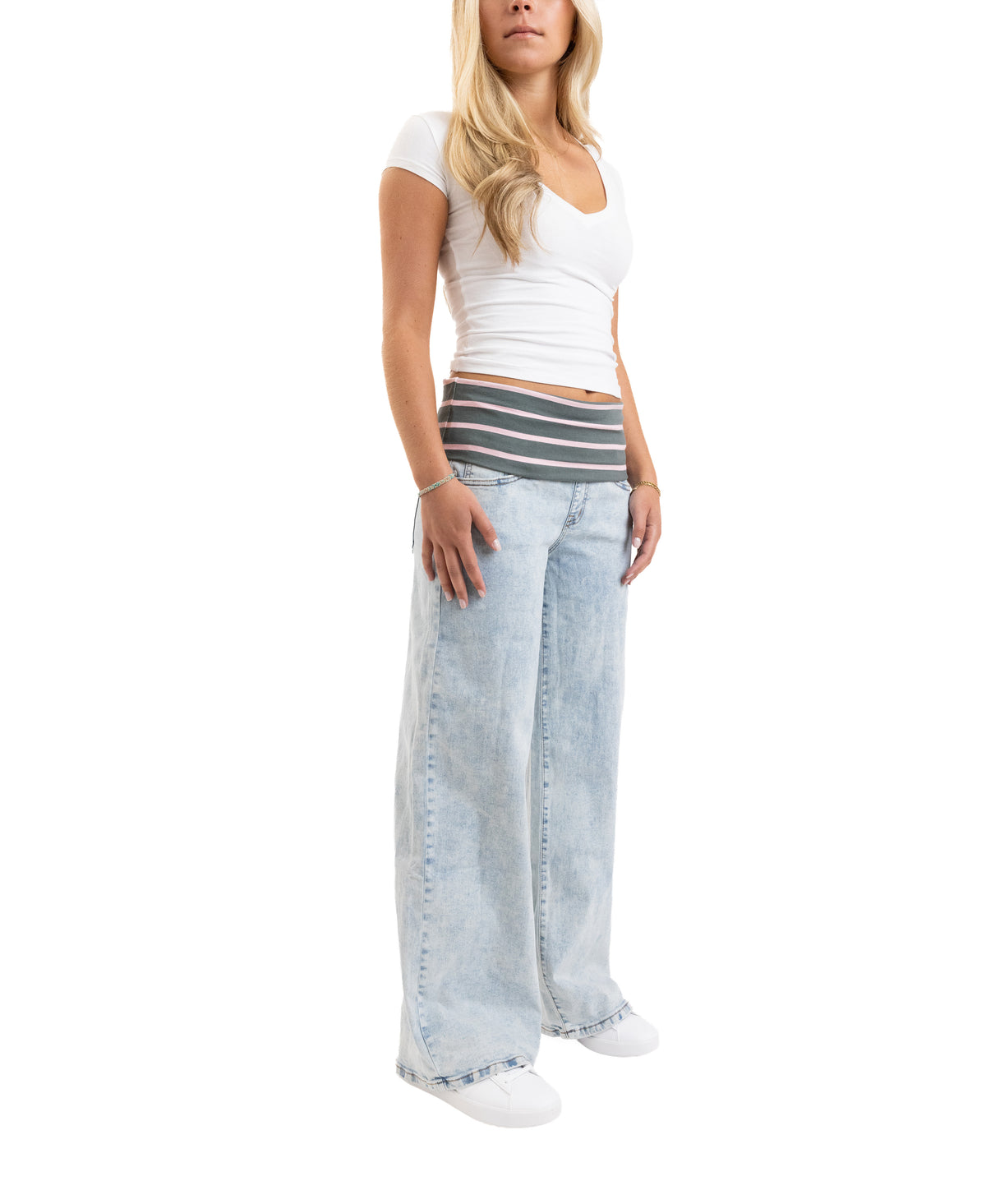 Em + Cass Wide Leg Jean with Fold over Waist - Light Wash