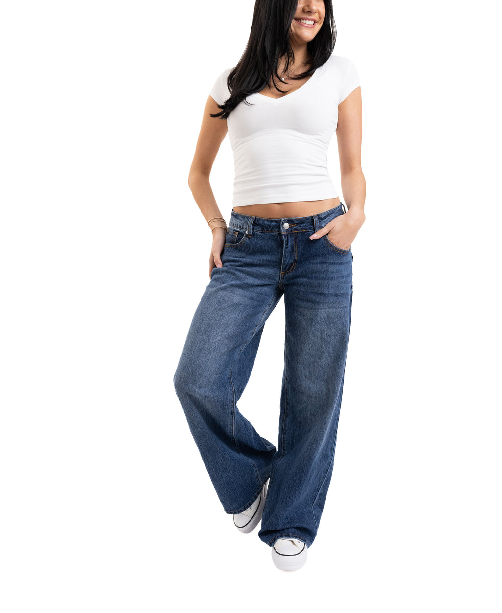 Em + Cass Low Rise Ultra Wide Leg Jean - Medium Blue Wash