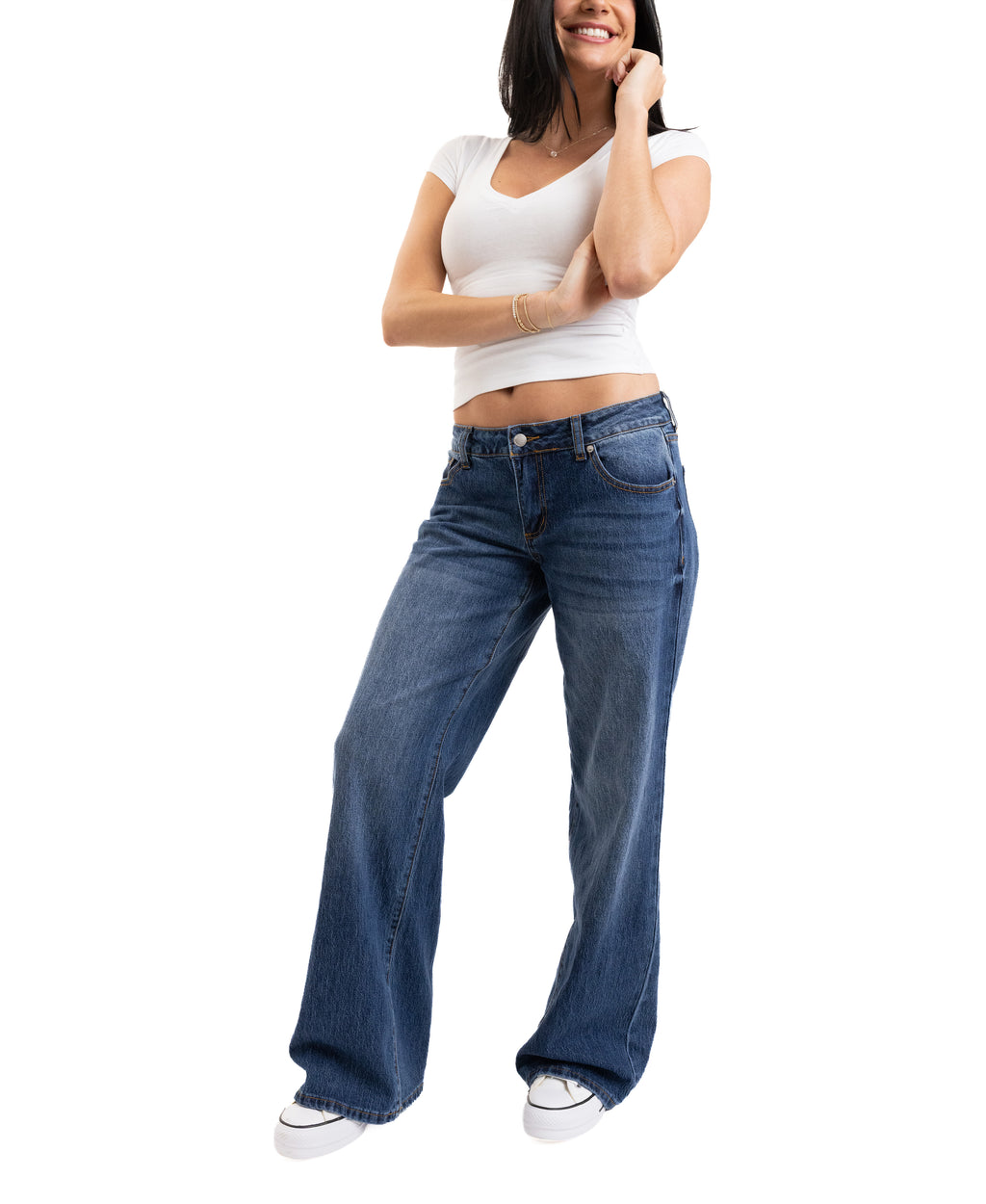 Em + Cass Low Rise Ultra Wide Leg Jean - Medium Blue Wash