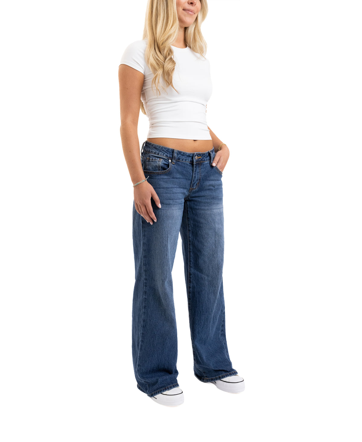 Em + Cass Low Rise Ultra Wide Leg Jean - Medium Blue Wash